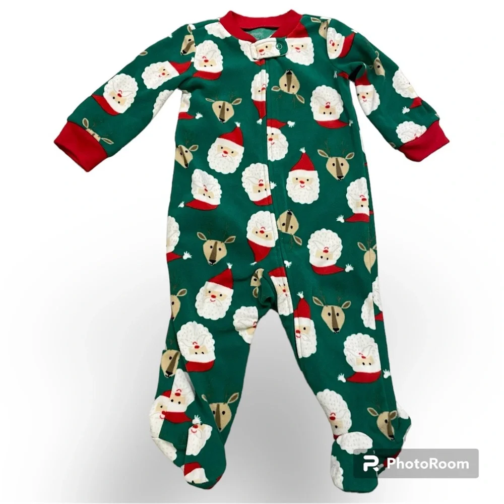 Carter's Fleece Sleeper Pajamas 9 Months Christmas Print